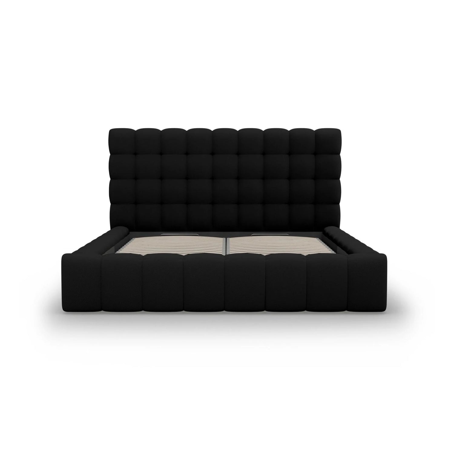 Mamaia Bett mit Stauraum und Kopfteil in Strukturierter Stoff (Nev100) in Schwarz, 200x200 cm – Bild 5