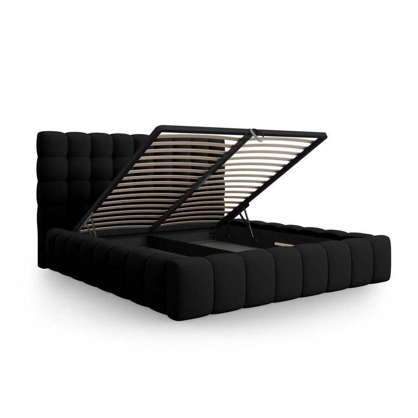 Mamaia Bett mit Stauraum und Kopfteil in Strukturierter Stoff (Nev100) in Schwarz, 200x200 cm – Bild 6