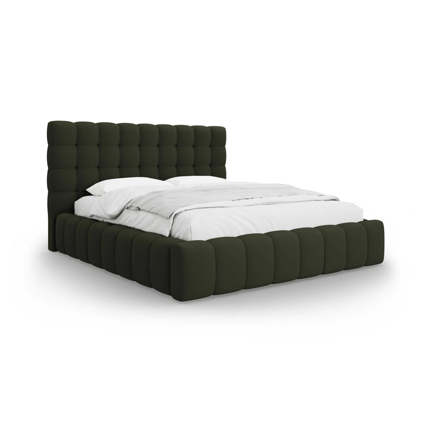 Mamaia Bett mit Stauraum und Kopfteil in Strukturierter Stoff (Nev39) in Grün, 140x200 cm – Bild 1