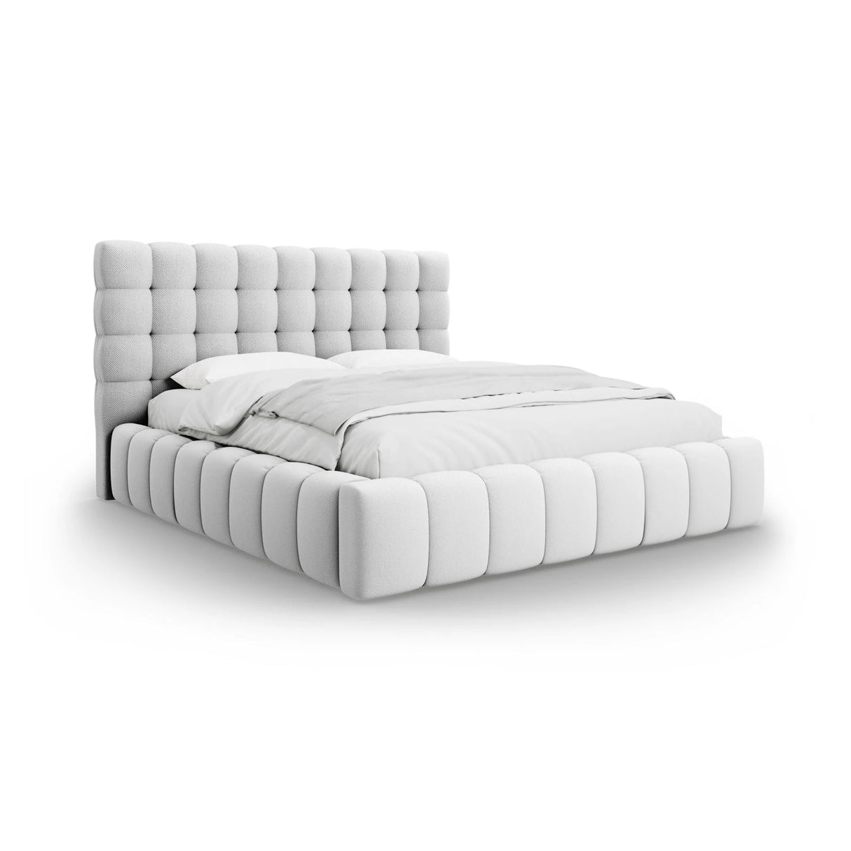 Mamaia Bett mit Stauraum und Kopfteil in Strukturierter Stoff (Nev80) in Hellgrau, 140x200 cm – Bild 1