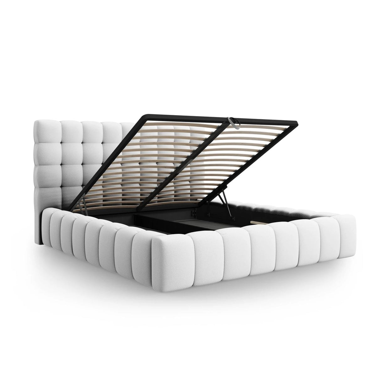 Mamaia Bett mit Stauraum und Kopfteil in Strukturierter Stoff (Nev80) in Hellgrau, 140x200 cm – Bild 6