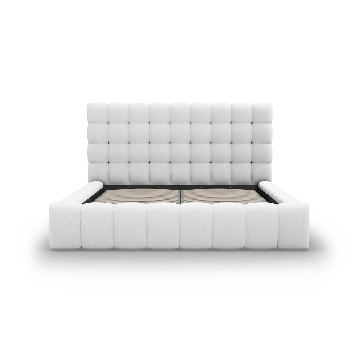 Mamaia Bett mit Stauraum und Kopfteil in Strukturierter Stoff (Nev80) in Hellgrau, 200x200 cm – Bild 5