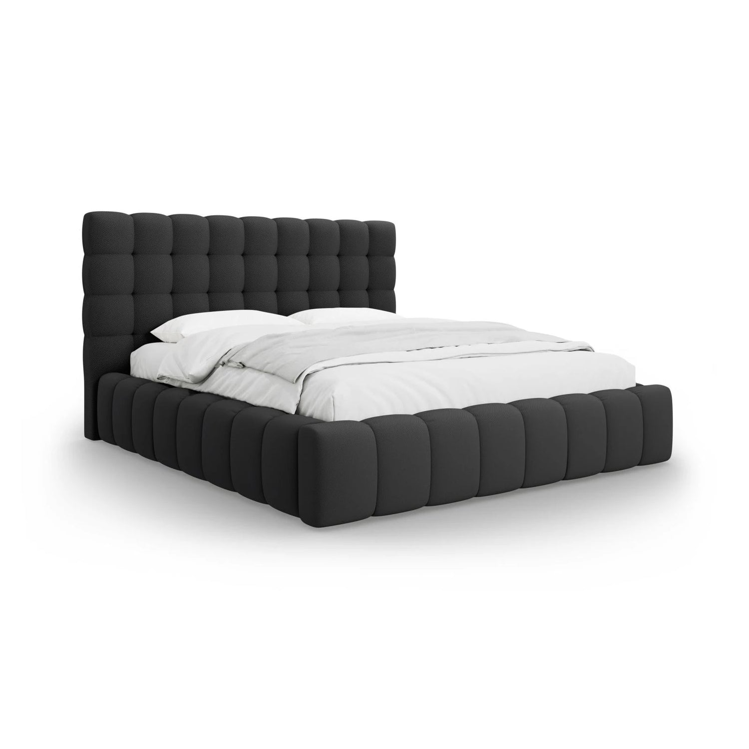Mamaia Bett mit Stauraum und Kopfteil in Strukturierter Stoff (Nev97) in Dunkelgrau, 160x200 cm – Bild 1
