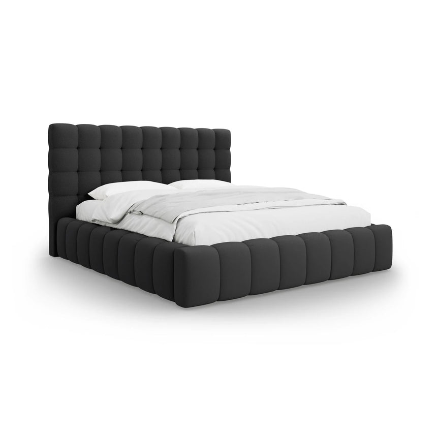 Mamaia Bett mit Stauraum und Kopfteil in Strukturierter Stoff (Nev97) in Dunkelgrau, 160x200 cm – Bild 1