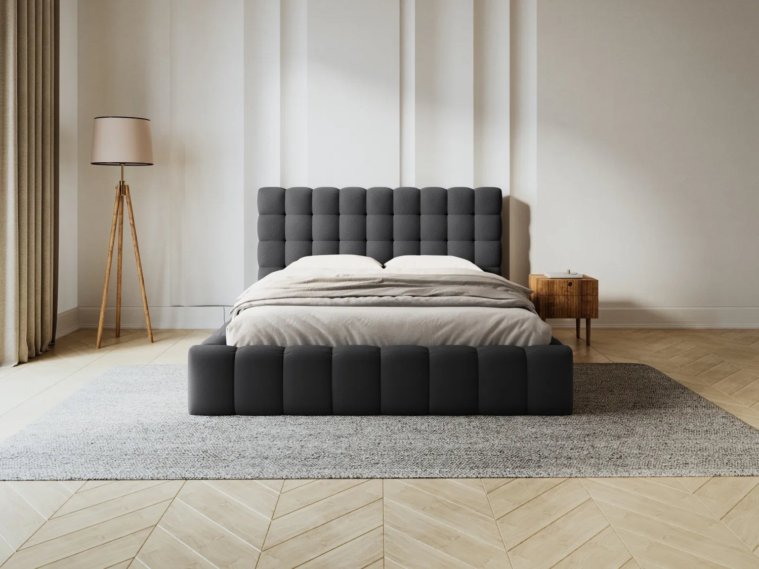 Mamaia Bett mit Stauraum und Kopfteil in Strukturierter Stoff (Nev97) in Dunkelgrau, 160x200 cm – Bild 2