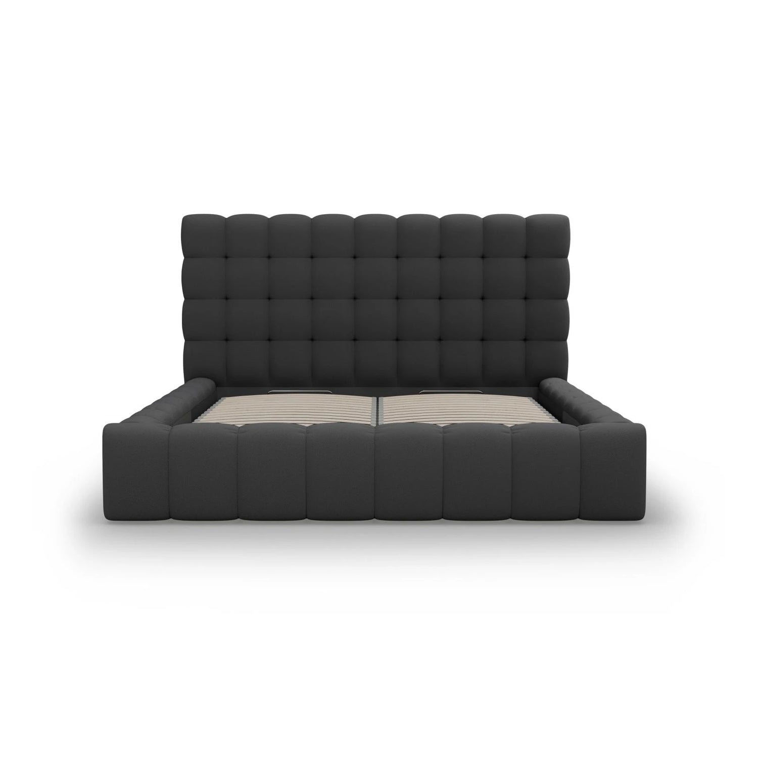 Mamaia Bett mit Stauraum und Kopfteil in Strukturierter Stoff (Nev97) in Dunkelgrau, 180x200 cm – Bild 5