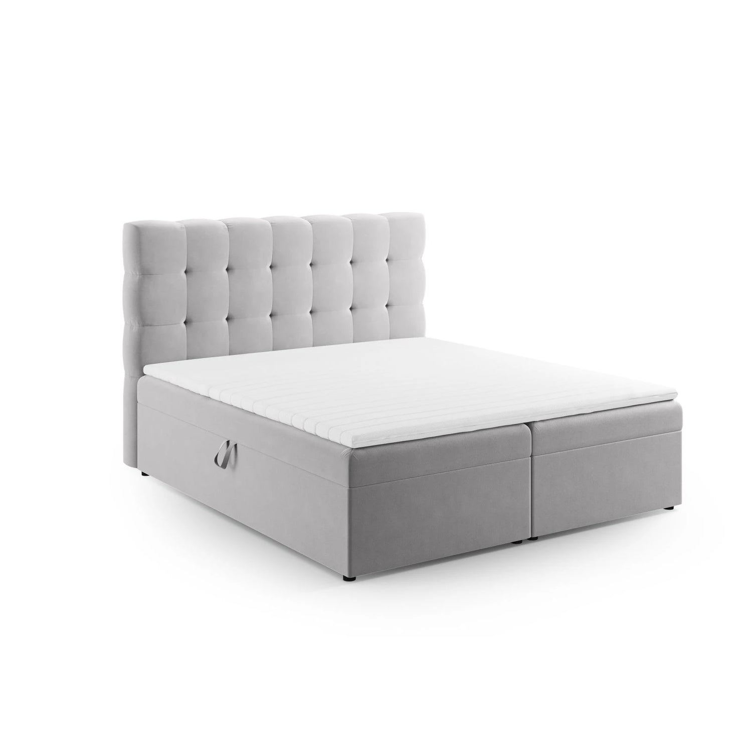 Mamaia Boxspringbett mit Stauraum und Kopfteil in Samt (Blu03) in Silber, 140x200 cm – Bild 1