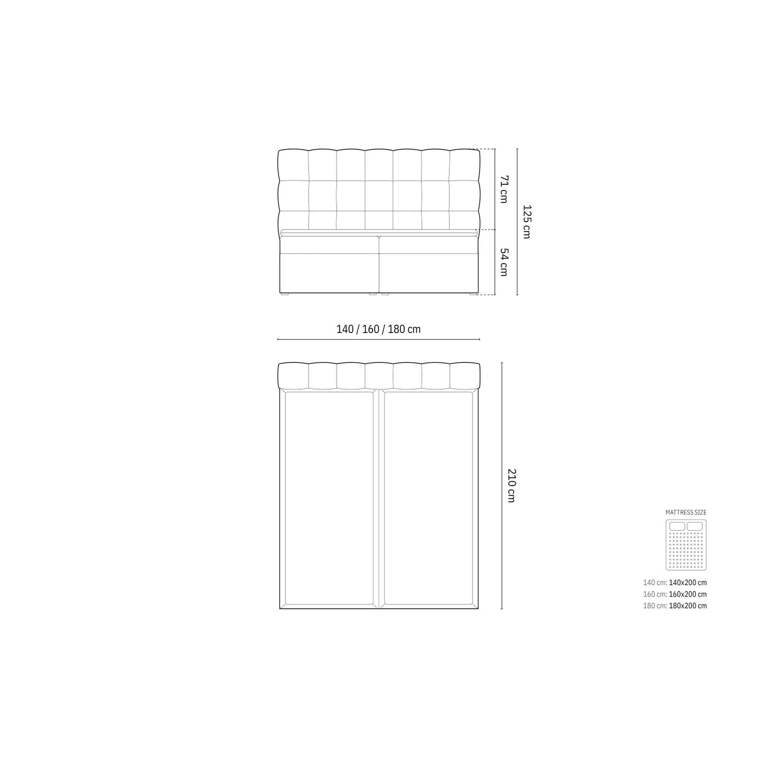 Mamaia Boxspringbett mit Stauraum und Kopfteil in Samt (Blu19) in Schwarz, 140x200 cm – Bild 2