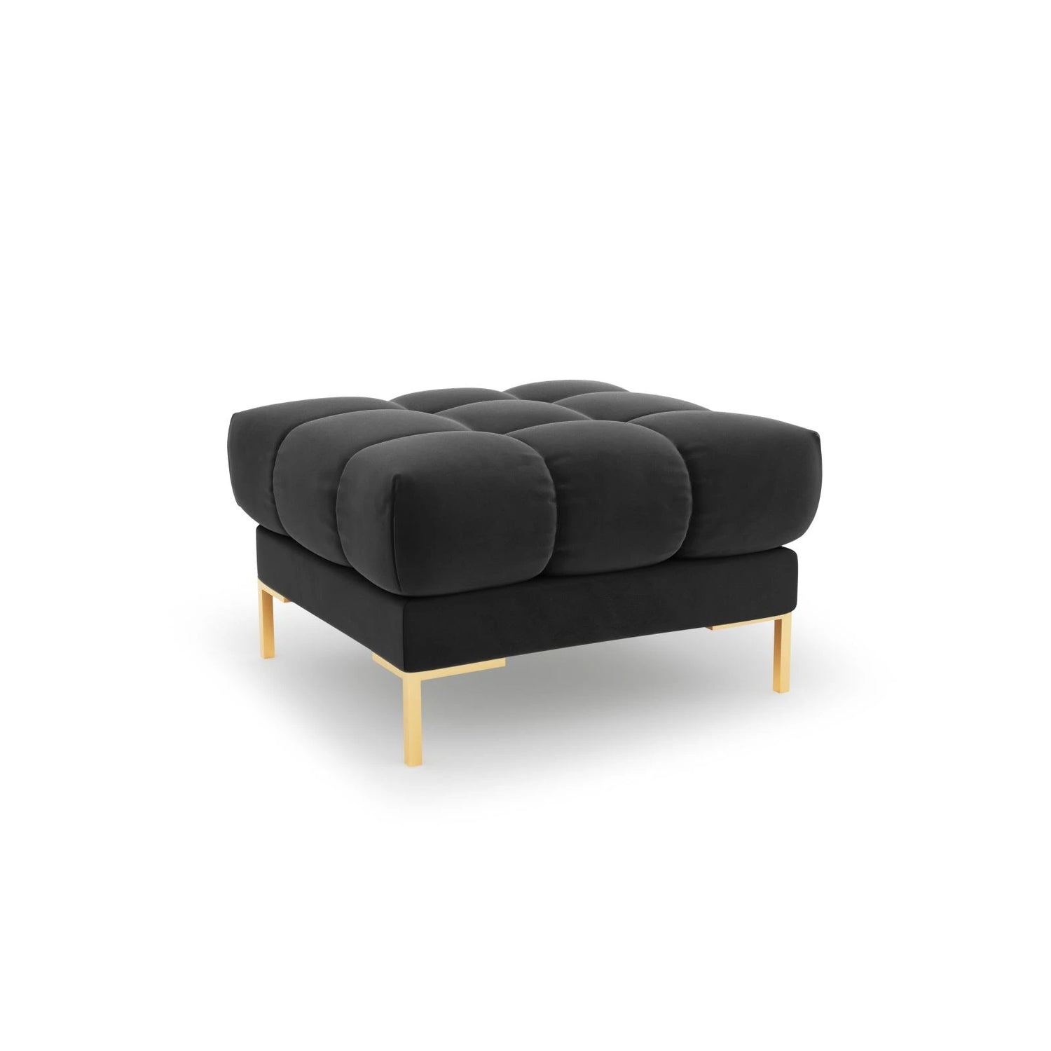 Mamaia Pouf, Beine Goldmetall, mit Bezug aus Samt (Blu18) in Dunkelgrau, 60x60 cm – Bild 1