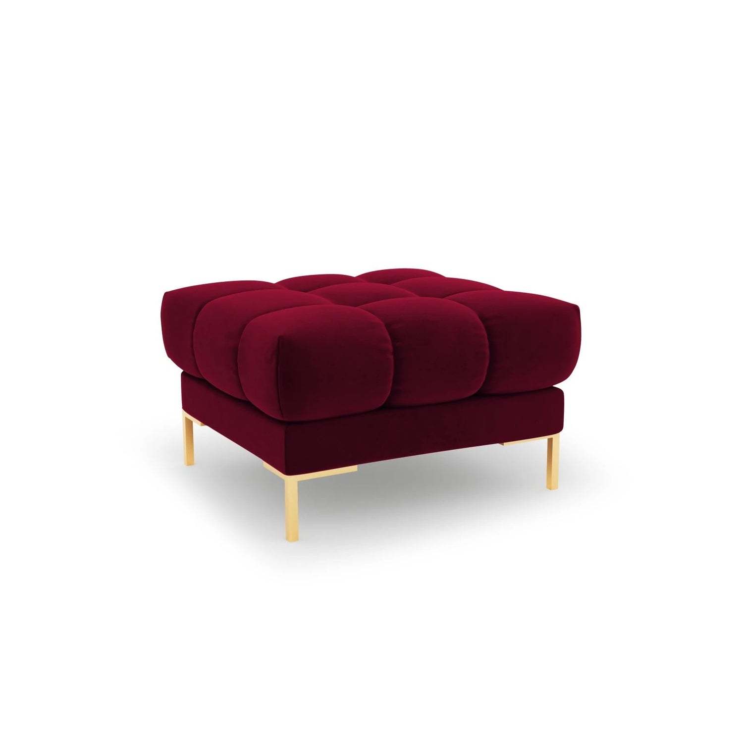 Mamaia Pouf, Beine Goldmetall, mit Bezug aus Samt (Blu59) in Rot, 60x60 cm – Bild 1