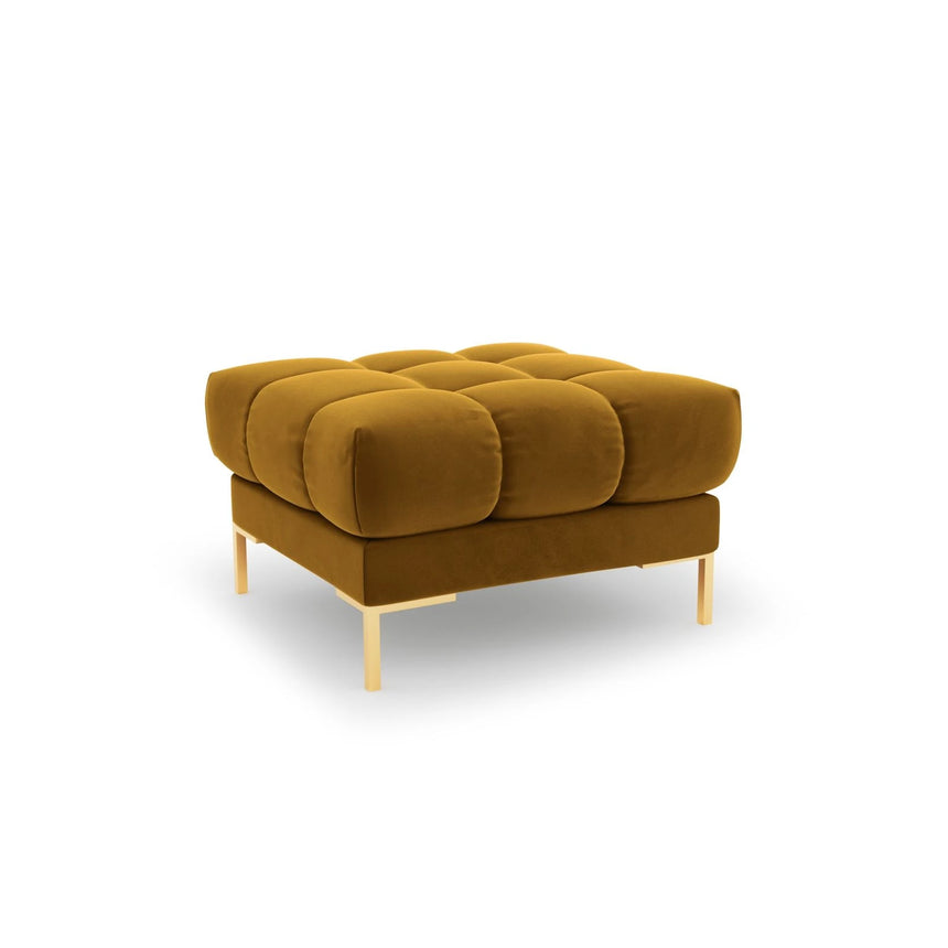 Mamaia Pouf, Beine Goldmetall, mit Bezug aus Samt (Blu68) in Gelb, 60x60 cm – Bild 1