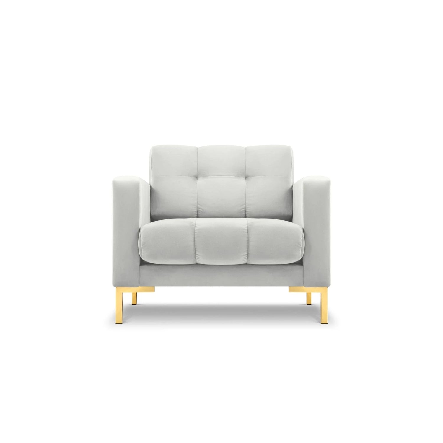 Mamaia Sessel, Beine Goldmetall, mit Bezug aus Samt (Blu03) in Silber, 87x96 cm – Bild 1