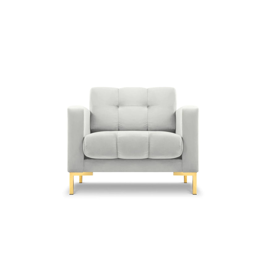 Mamaia Sessel, Beine Goldmetall, mit Bezug aus Samt (Blu03) in Silber, 87x96 cm – Bild 1