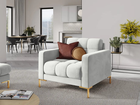 Mamaia Sessel, Beine Goldmetall, mit Bezug aus Samt (Blu03) in Silber, 87x96 cm – Bild 2