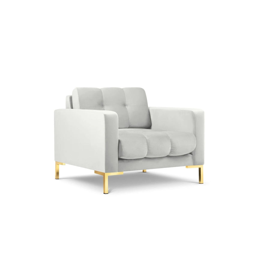 Mamaia Sessel, Beine Goldmetall, mit Bezug aus Samt (Blu03) in Silber, 87x96 cm – Bild 4