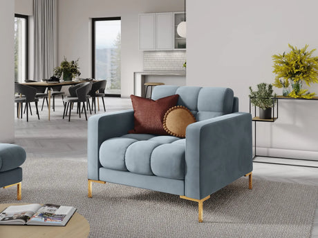 Mamaia Sessel, Beine Goldmetall, mit Bezug aus Samt (Blu06) in Hellblau, 87x96 cm – Bild 2