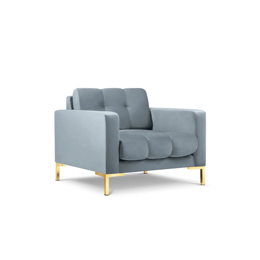 Mamaia Sessel, Beine Goldmetall, mit Bezug aus Samt (Blu06) in Hellblau, 87x96 cm – Bild 4