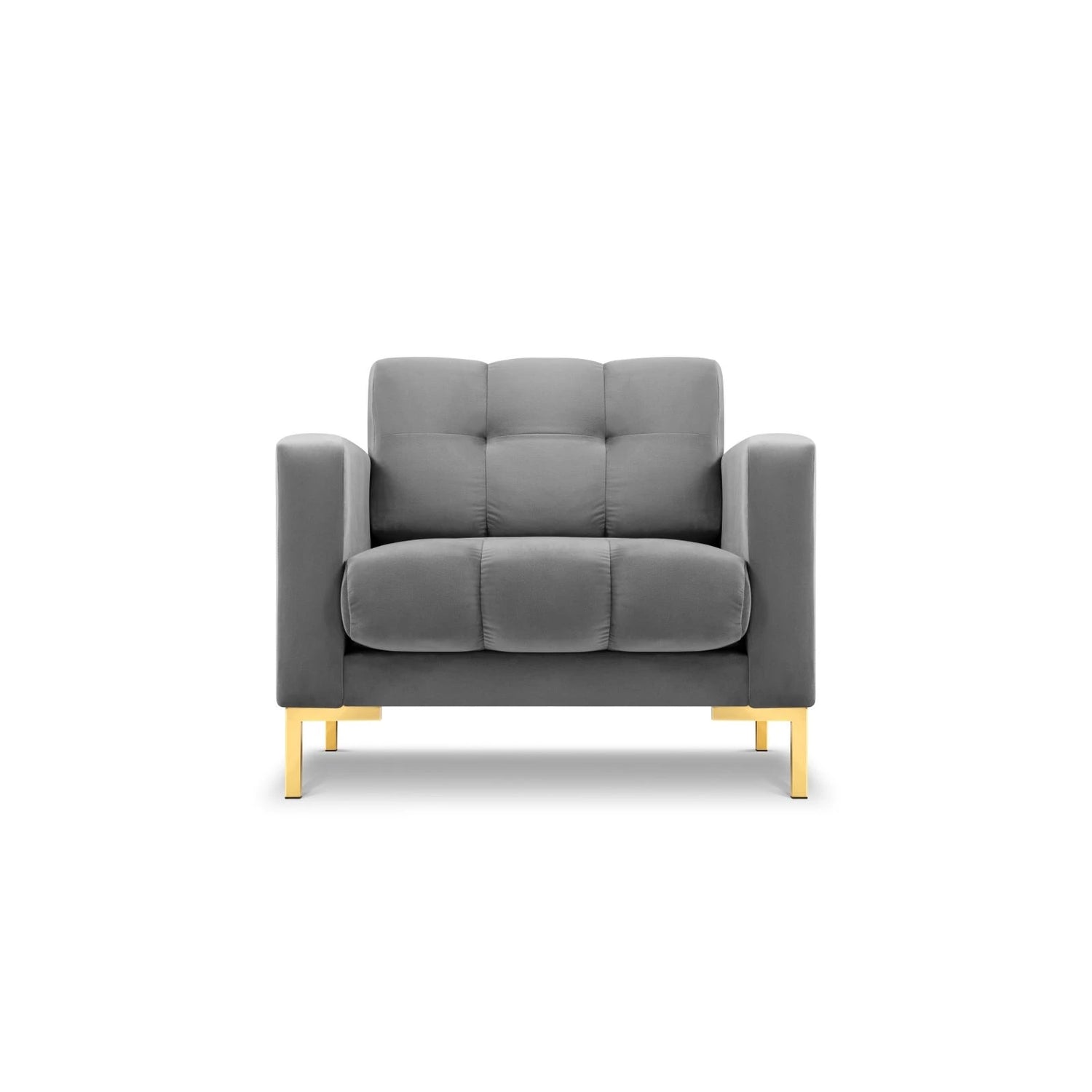 Mamaia Sessel, Beine Goldmetall, mit Bezug aus Samt (Blu13) in Hellgrau, 87x96 cm – Bild 1