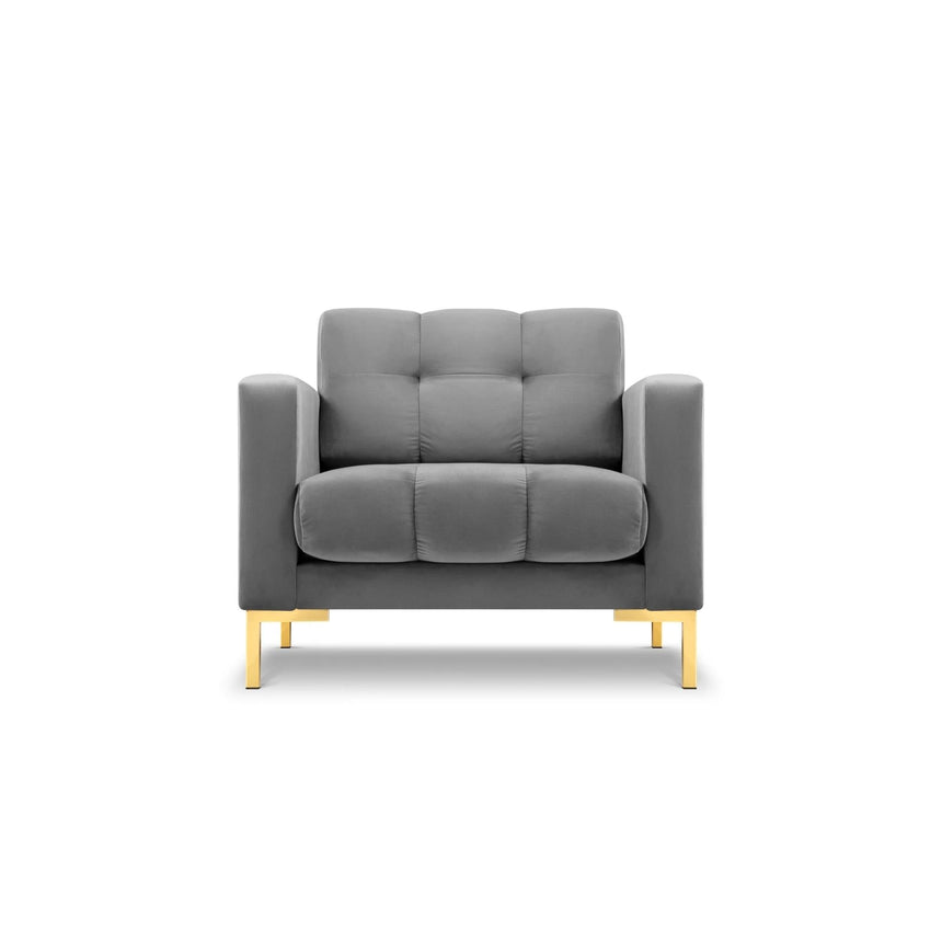 Mamaia Sessel, Beine Goldmetall, mit Bezug aus Samt (Blu13) in Hellgrau, 87x96 cm – Bild 1