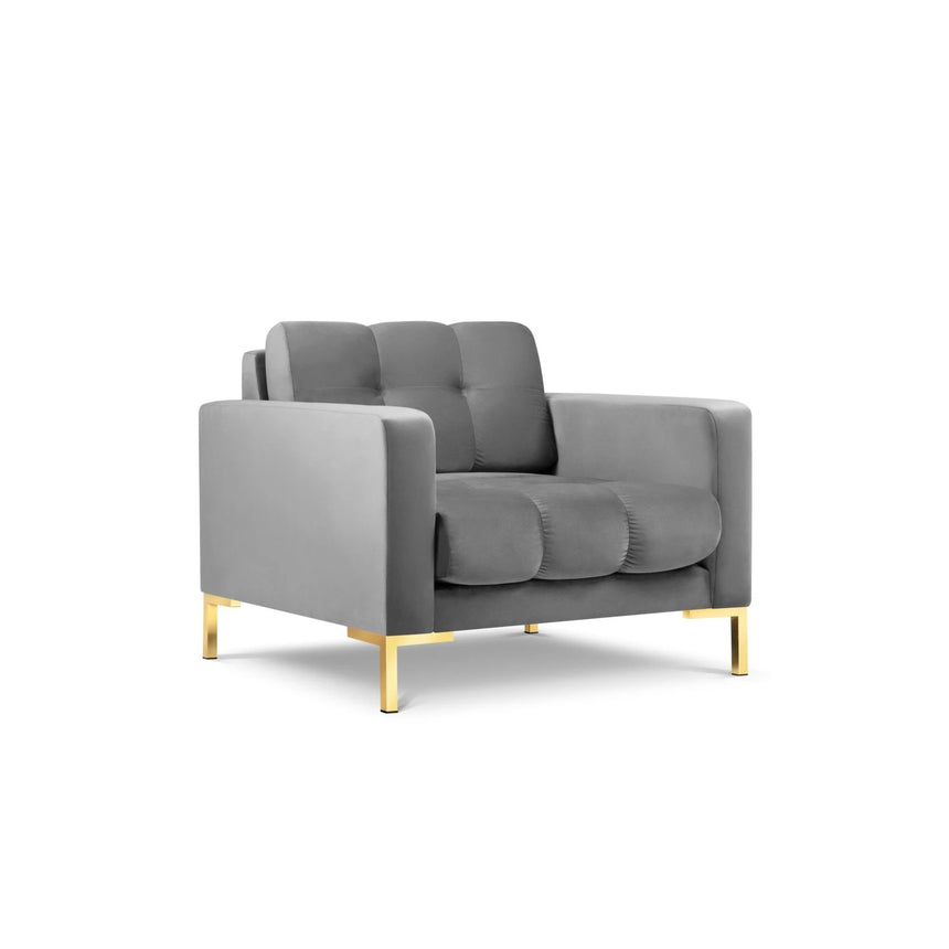 Mamaia Sessel, Beine Goldmetall, mit Bezug aus Samt (Blu13) in Hellgrau, 87x96 cm – Bild 4