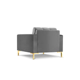 Mamaia Sessel, Beine Goldmetall, mit Bezug aus Samt (Blu13) in Hellgrau, 87x96 cm – Bild 5