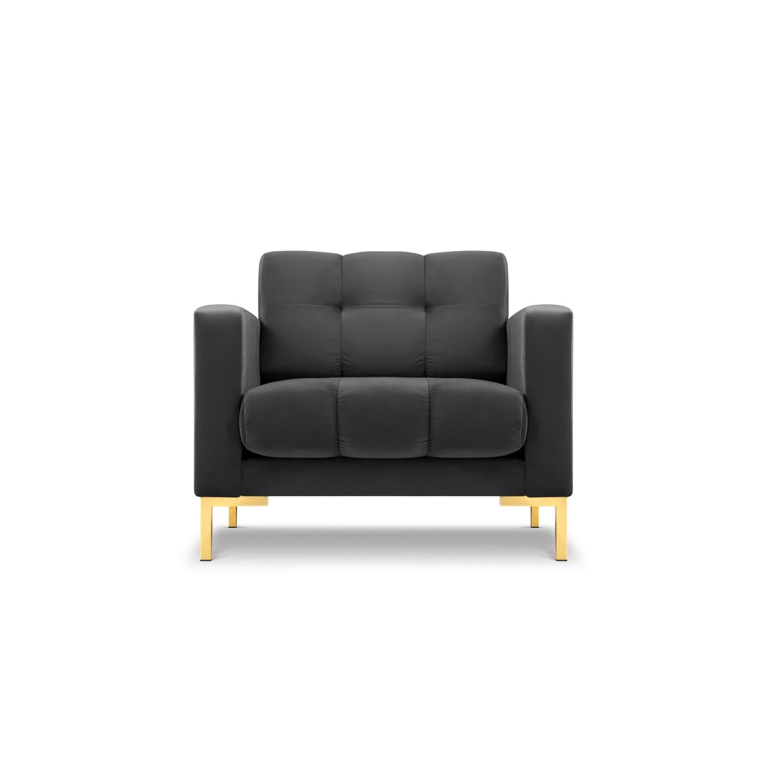 Mamaia Sessel, Beine Goldmetall, mit Bezug aus Samt (Blu18) in Dunkelgrau, 87x96 cm – Bild 1