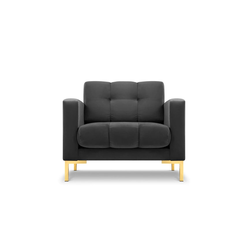 Mamaia Sessel, Beine Goldmetall, mit Bezug aus Samt (Blu18) in Dunkelgrau, 87x96 cm – Bild 1