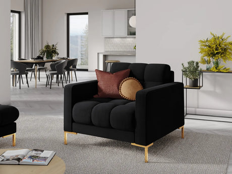 Mamaia Sessel, Beine Goldmetall, mit Bezug aus Samt (Blu19) in Schwarz, 87x96 cm – Bild 2