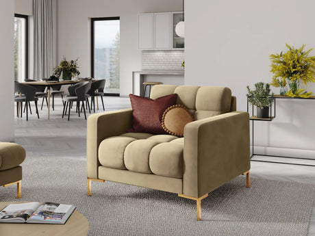 Mamaia Sessel, Beine Goldmetall, mit Bezug aus Samt (Blu28) in Beige, 87x96 cm – Bild 2