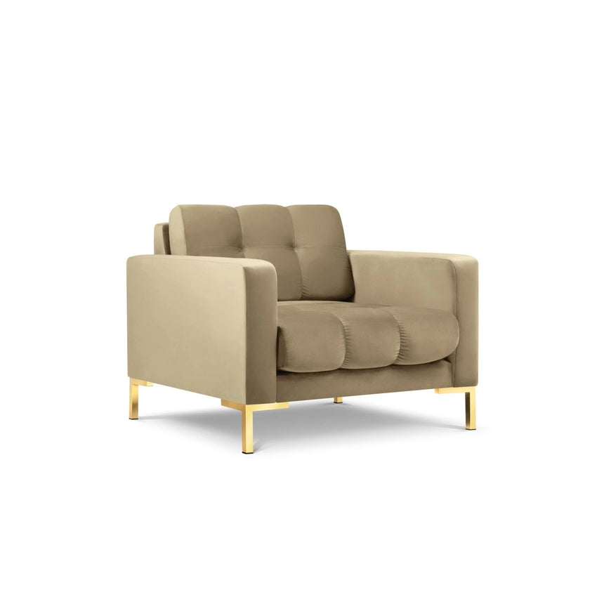 Mamaia Sessel, Beine Goldmetall, mit Bezug aus Samt (Blu28) in Beige, 87x96 cm – Bild 4