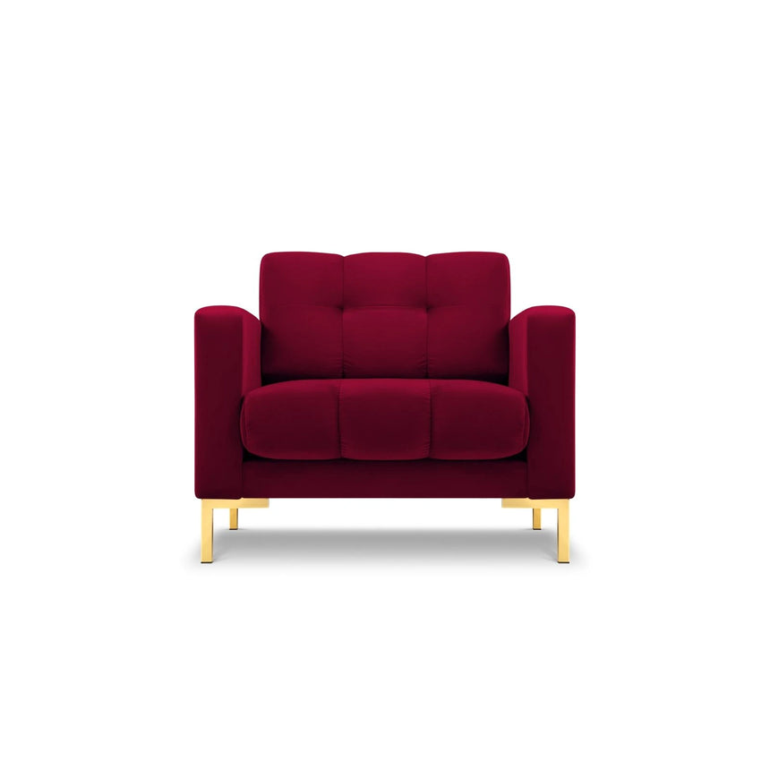 Mamaia Sessel, Beine Goldmetall, mit Bezug aus Samt (Blu59) in Rot, 87x96 cm – Bild 1