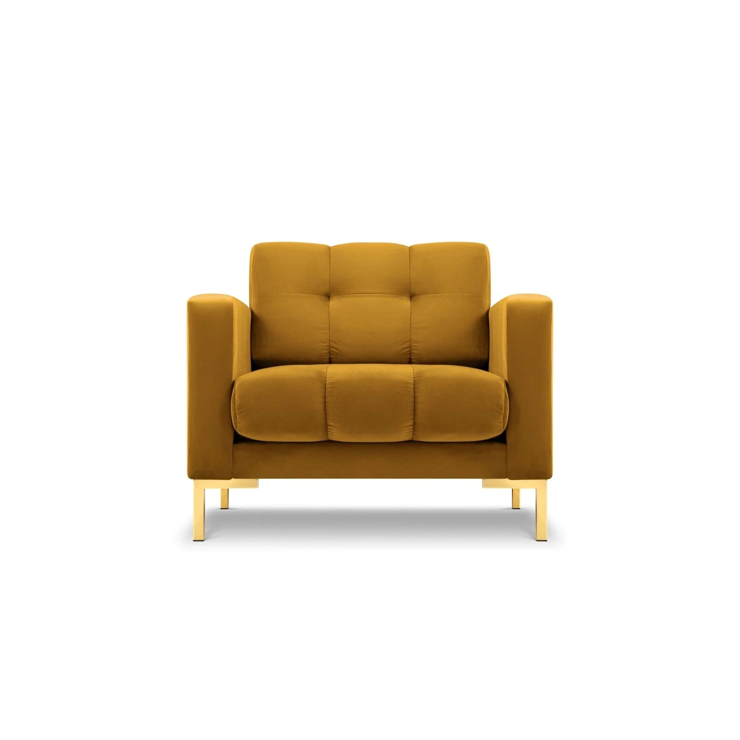Mamaia Sessel, Beine Goldmetall, mit Bezug aus Samt (Blu68) in Gelb, 87x96 cm – Bild 1