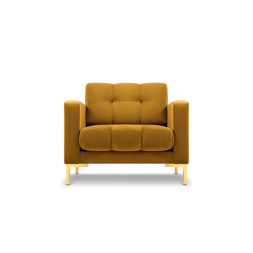 Mamaia Sessel, Beine Goldmetall, mit Bezug aus Samt (Blu68) in Gelb, 87x96 cm – Bild 1