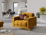 Mamaia Sessel, Beine Goldmetall, mit Bezug aus Samt (Blu68) in Gelb, 87x96 cm – Bild 2