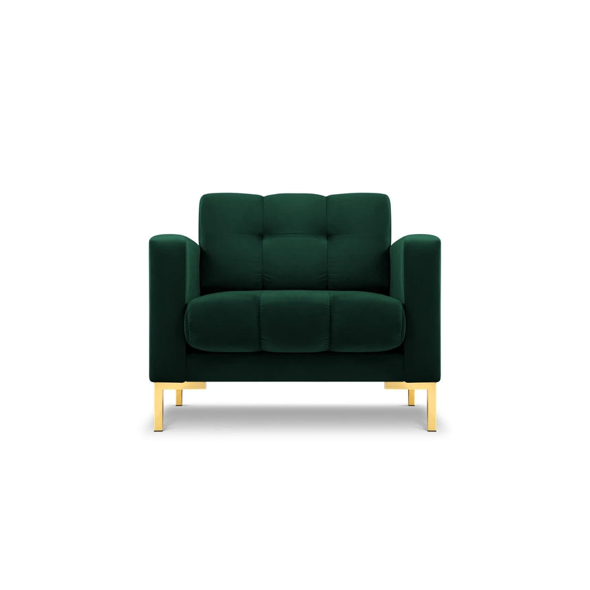 Mamaia Sessel, Beine Goldmetall, mit Bezug aus Samt (Blu78) in Flaschengrün, 87x96 cm – Bild 1