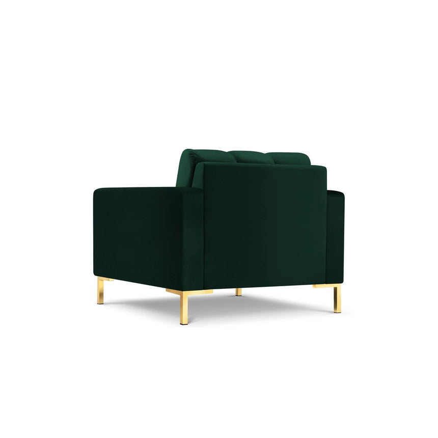 Mamaia Sessel, Beine Goldmetall, mit Bezug aus Samt (Blu78) in Flaschengrün, 87x96 cm – Bild 5
