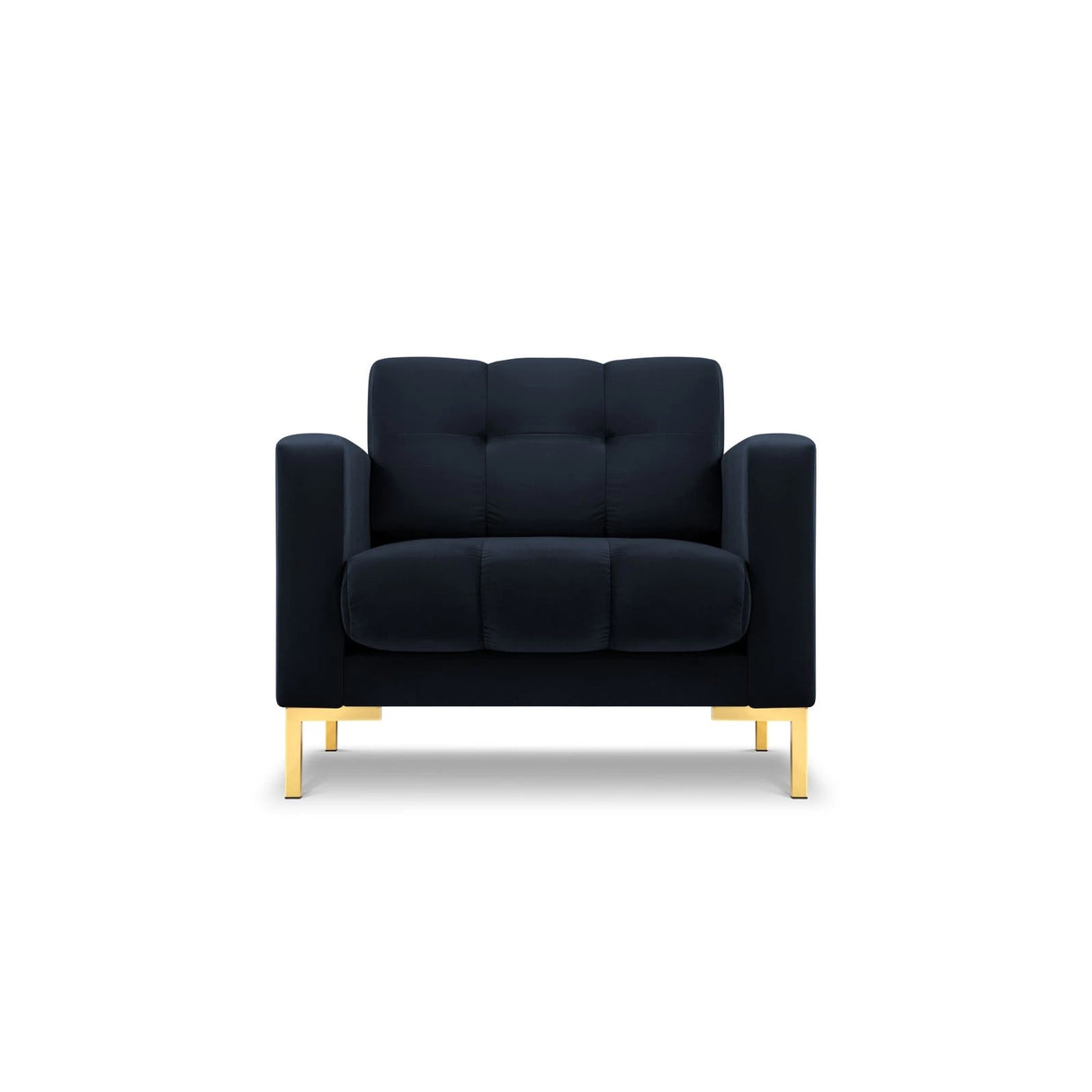Mamaia Sessel, Beine Goldmetall, mit Bezug aus Samt (Blu89) in Dunkelblau, 87x96 cm – Bild 1