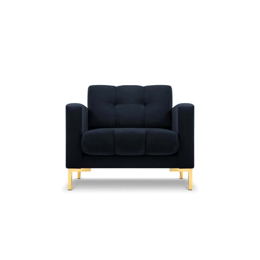 Mamaia Sessel, Beine Goldmetall, mit Bezug aus Samt (Blu89) in Dunkelblau, 87x96 cm – Bild 1