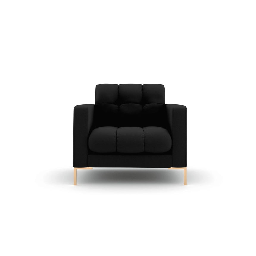 Mamaia Sessel, Beine Goldmetall, mit Bezug aus Strukturierter Stoff (Nev100) in Schwarz, 87x96 cm – Bild 1