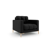 Mamaia Sessel, Beine Goldmetall, mit Bezug aus Strukturierter Stoff (Nev100) in Schwarz, 87x96 cm – Bild 3