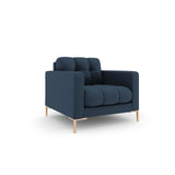 Mamaia Sessel, Beine Goldmetall, mit Bezug aus Strukturierter Stoff (Nev77) in Blau, 87x96 cm – Bild 3