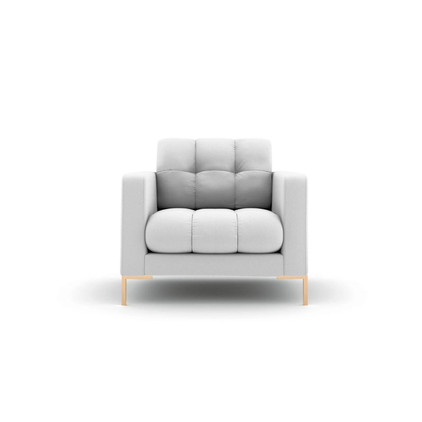 Mamaia Sessel, Beine Goldmetall, mit Bezug aus Strukturierter Stoff (Nev80) in Hellgrau, 87x96 cm – Bild 1