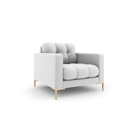 Mamaia Sessel, Beine Goldmetall, mit Bezug aus Strukturierter Stoff (Nev80) in Hellgrau, 87x96 cm – Bild 3