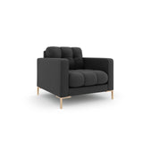 Mamaia Sessel, Beine Goldmetall, mit Bezug aus Strukturierter Stoff (Nev97) in Dunkelgrau, 87x96 cm – Bild 3