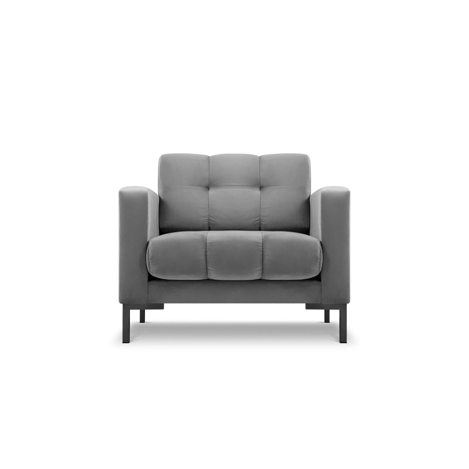 Mamaia Sessel, Metallbeine Schwarz, mit Bezug aus Samt (Blu13) in Hellgrau, 87x96 cm – Bild 1