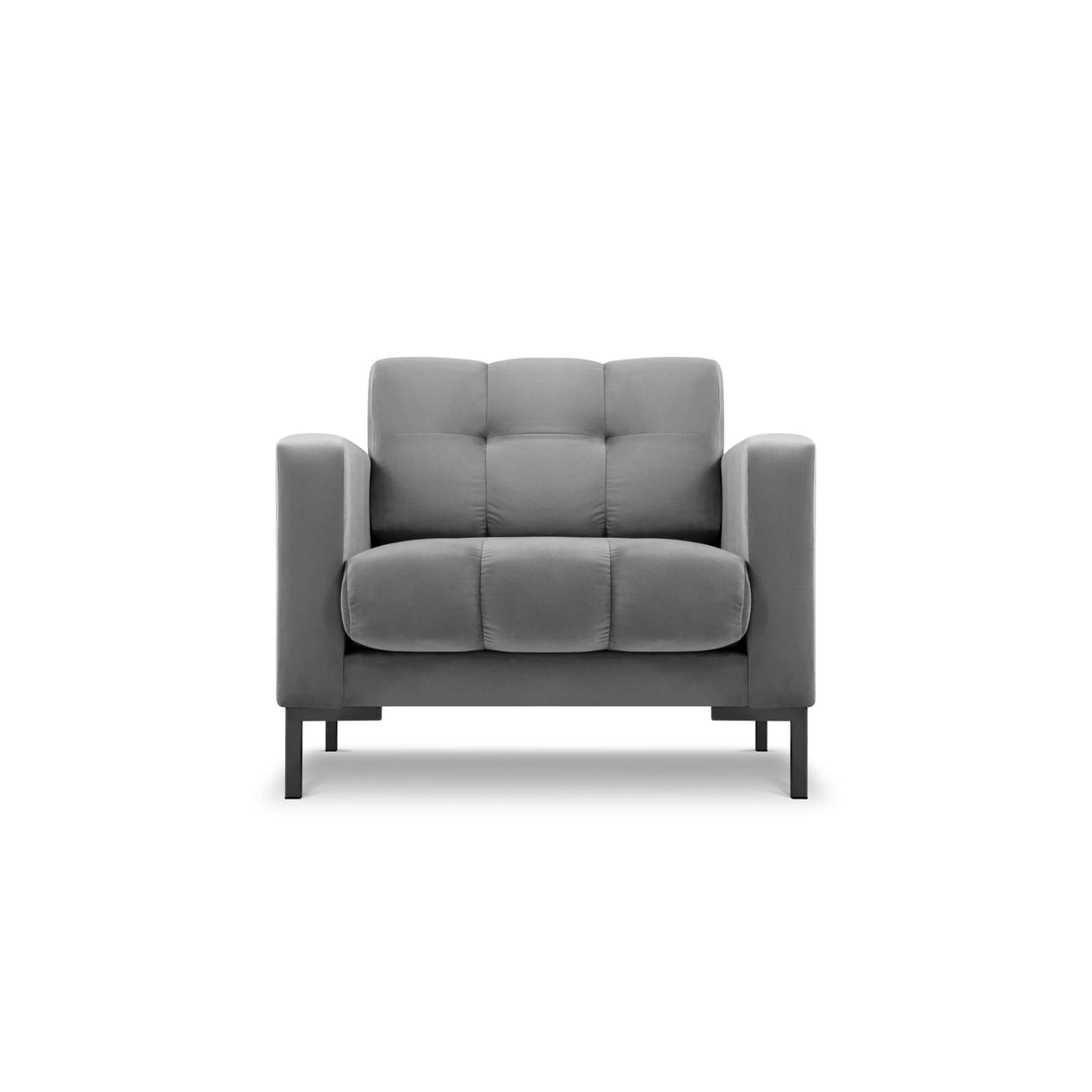 Mamaia Sessel, Metallbeine Schwarz, mit Bezug aus Samt (Blu13) in Hellgrau, 87x96 cm – Bild 1