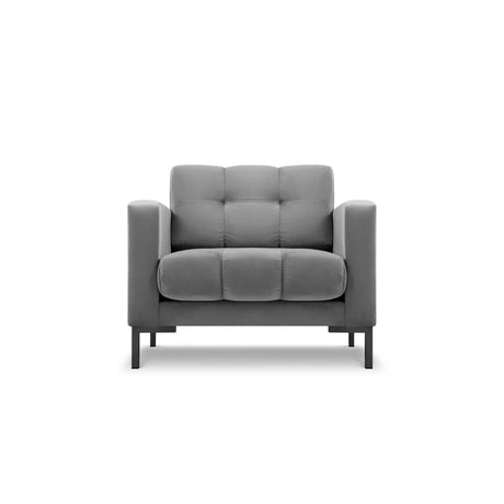 Mamaia Sessel, Metallbeine Schwarz, mit Bezug aus Samt (Blu13) in Hellgrau, 87x96 cm – Bild 1