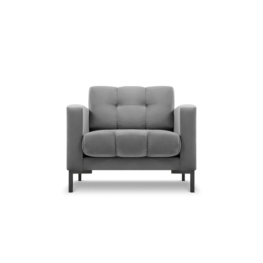Mamaia Sessel, Metallbeine Schwarz, mit Bezug aus Samt (Blu13) in Hellgrau, 87x96 cm – Bild 1
