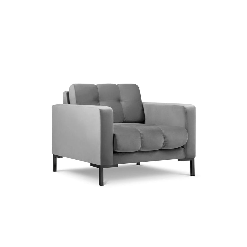 Mamaia Sessel, Metallbeine Schwarz, mit Bezug aus Samt (Blu13) in Hellgrau, 87x96 cm – Bild 4