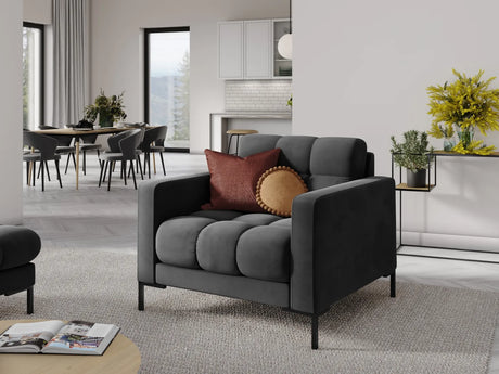 Mamaia Sessel, Metallbeine Schwarz, mit Bezug aus Samt (Blu18) in Dunkelgrau, 87x96 cm – Bild 2